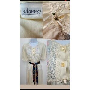 Adonna Lingerie  Nylon‎ Lace Nightgown Slip Dress White PJ Pajama Size large